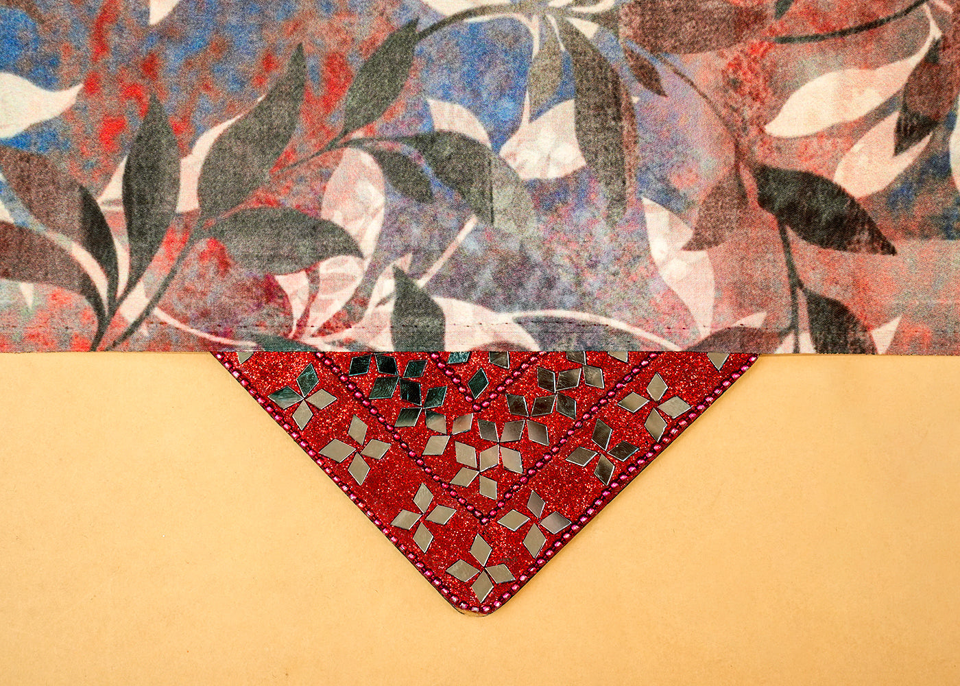 Multi-Color Satin Fabric with Allover Leaves Print 14398