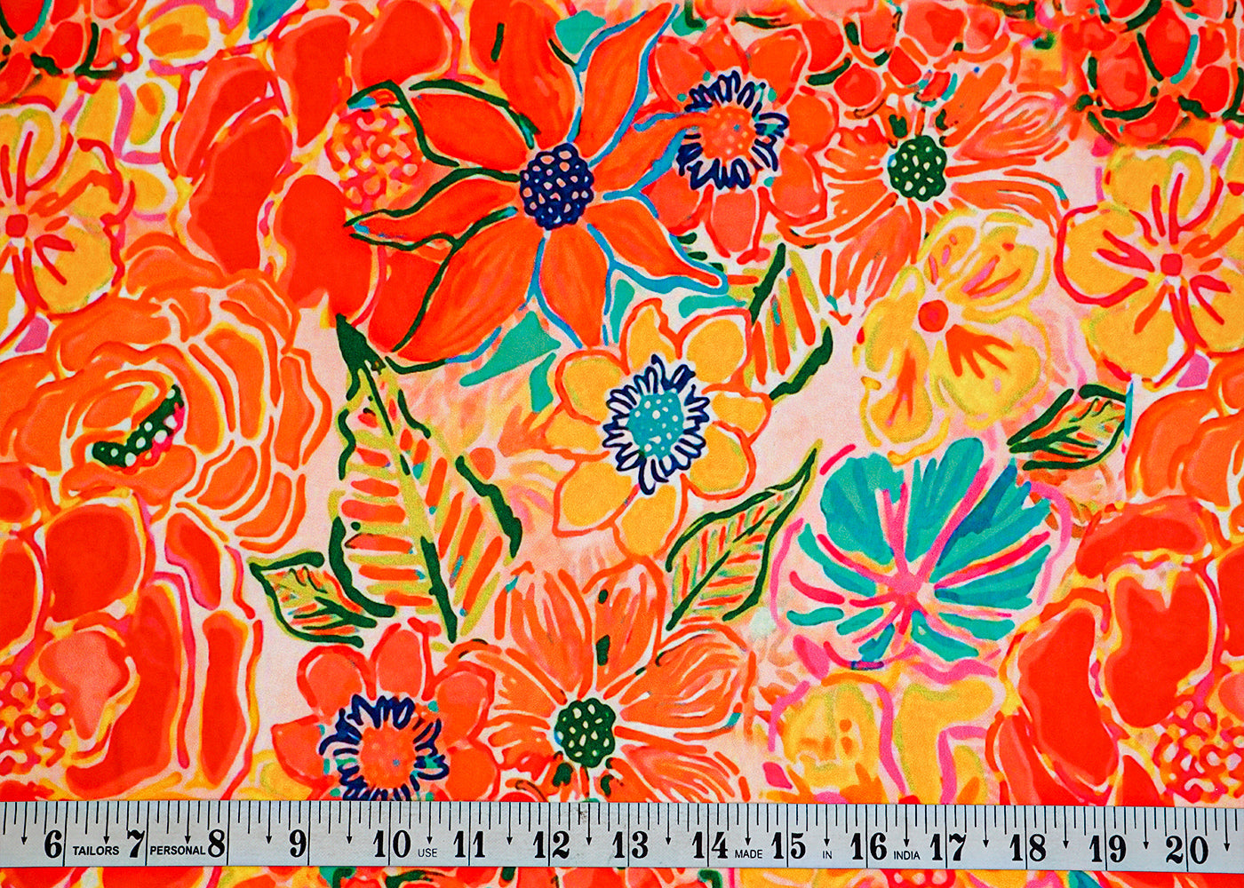 Deep Orange Satin Fabric with Allover Floral Print 14399