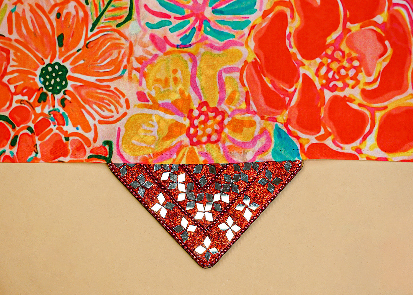 Deep Orange Satin Fabric with Allover Floral Print 14399