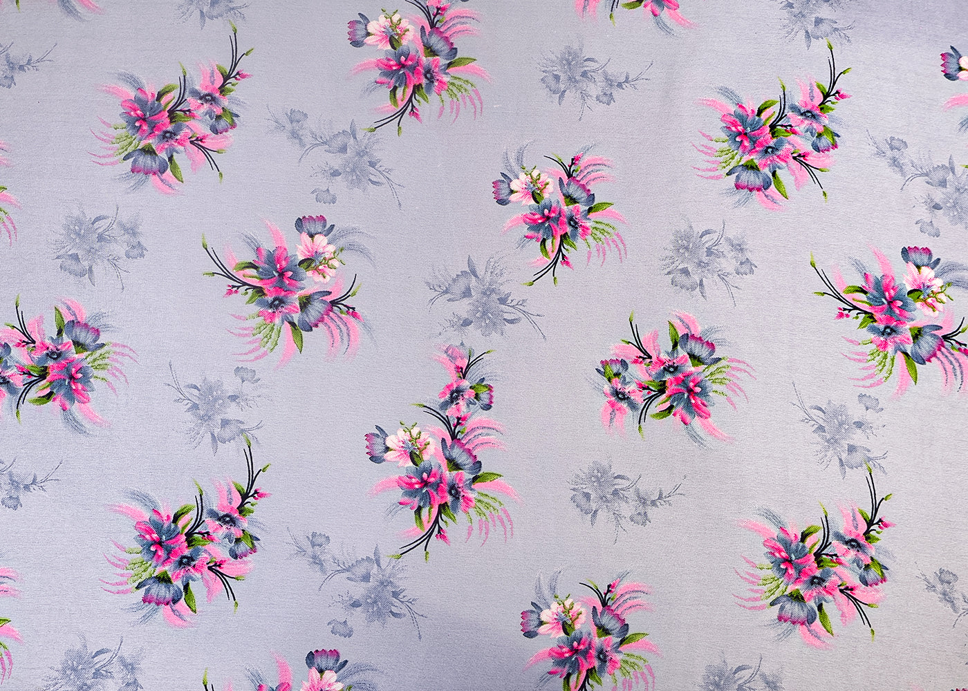 Grey Armani Satin Fabric with All Over Floral Print 14405