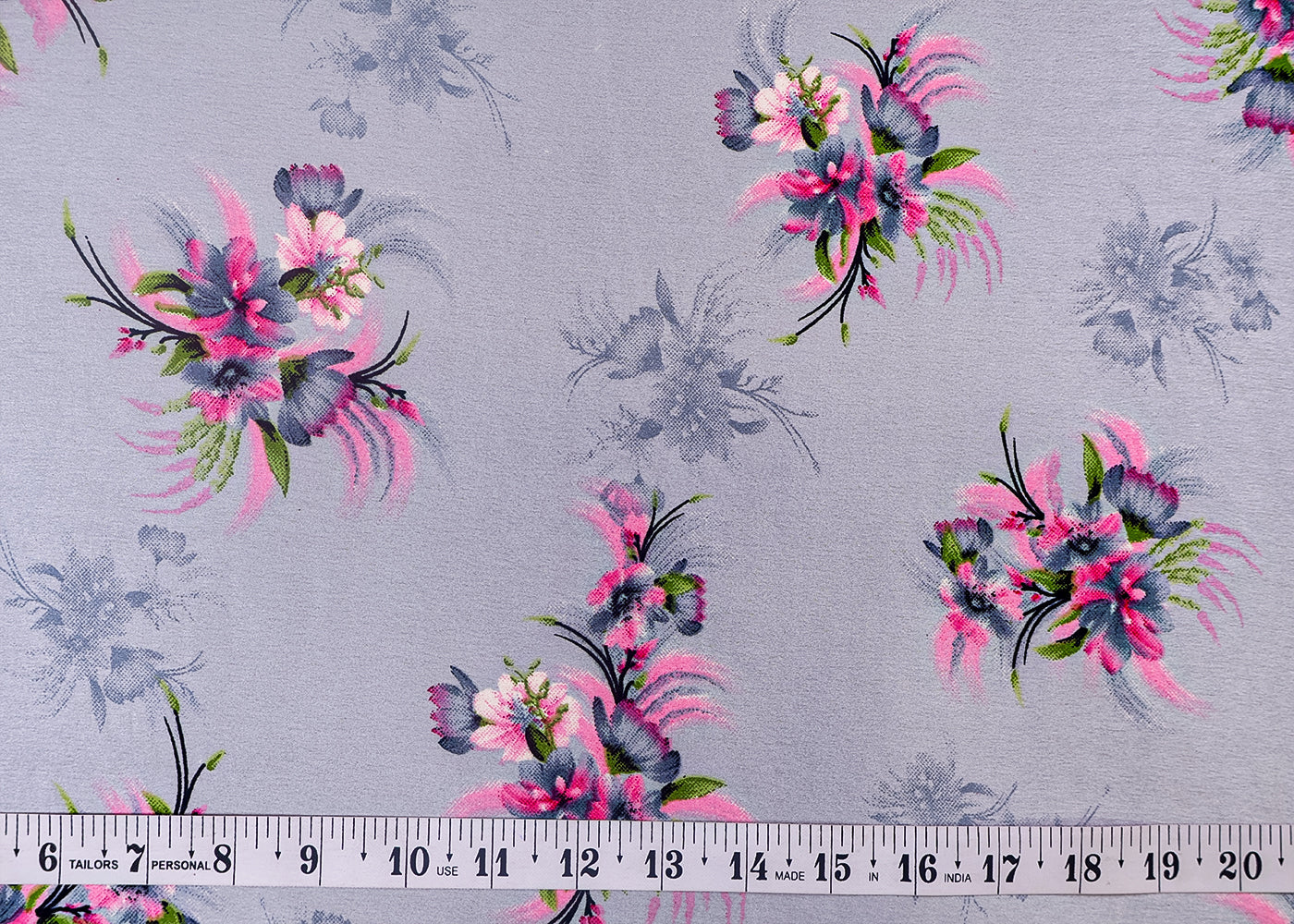 Grey Armani Satin Fabric with All Over Floral Print 14405