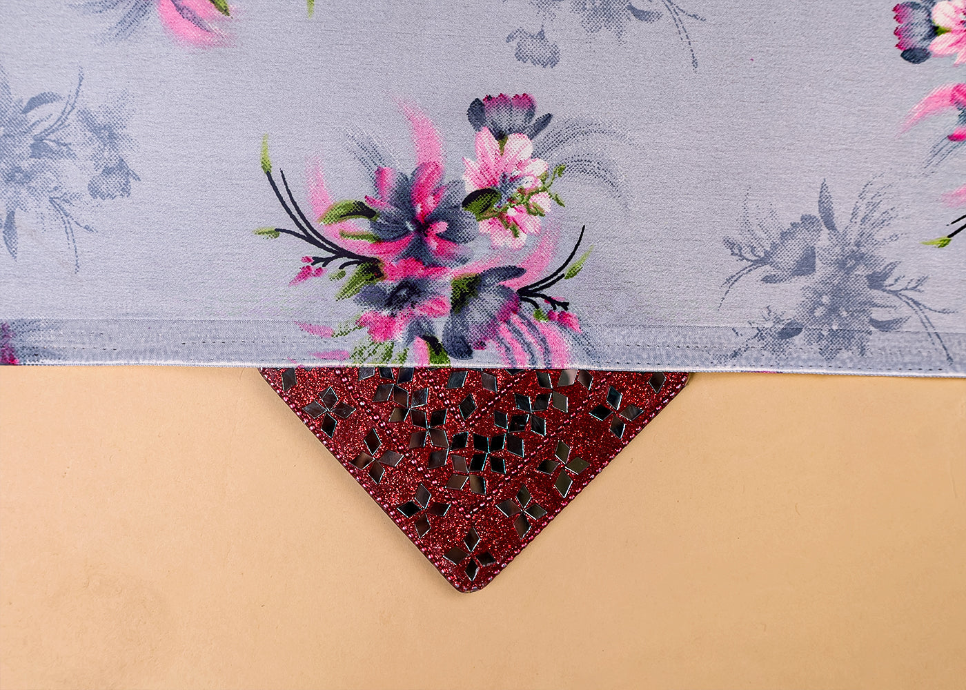 Grey Armani Satin Fabric with All Over Floral Print 14405