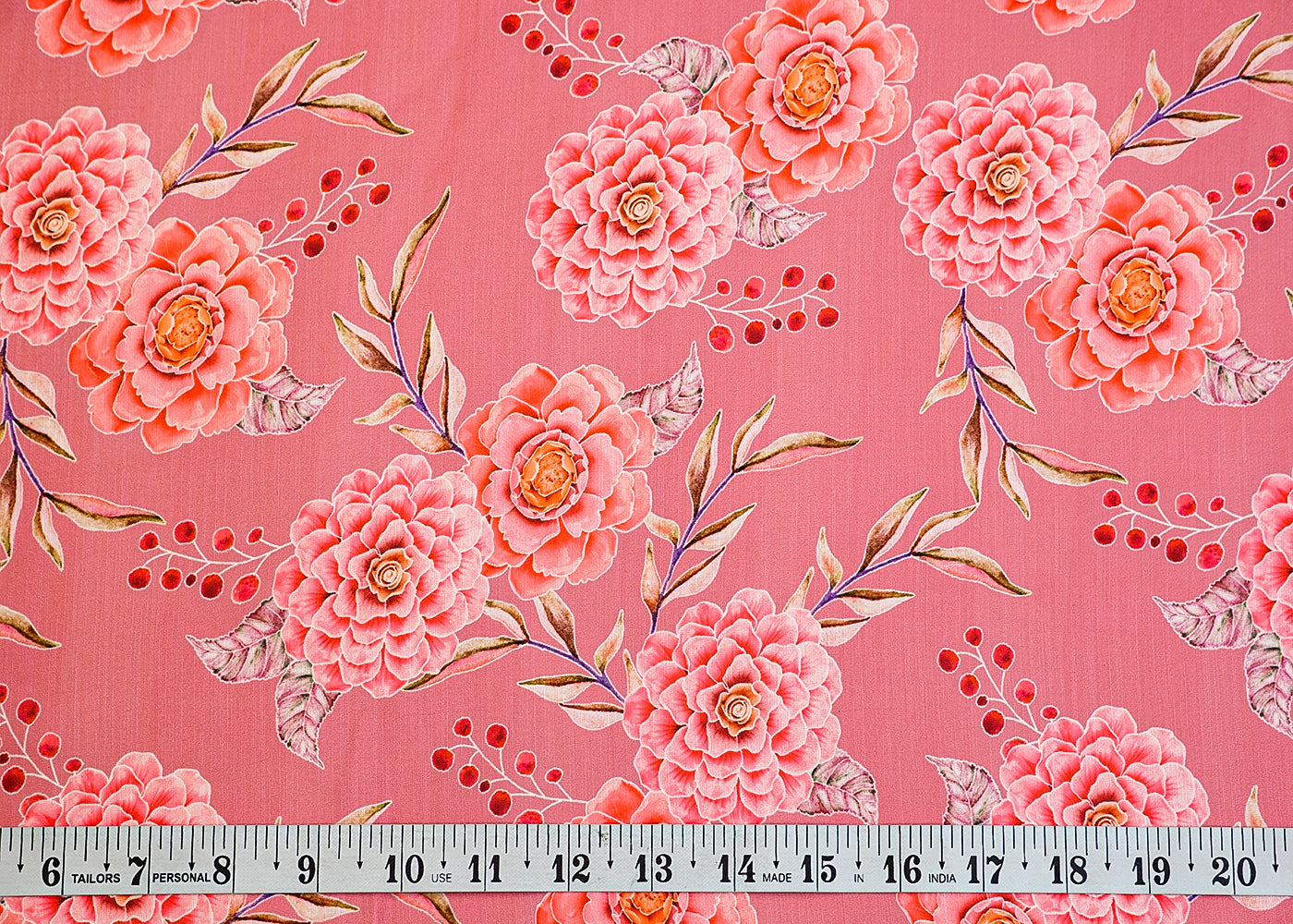 Old Rose Pink Linen Satin Fabric with Allover Floral Print 14407
