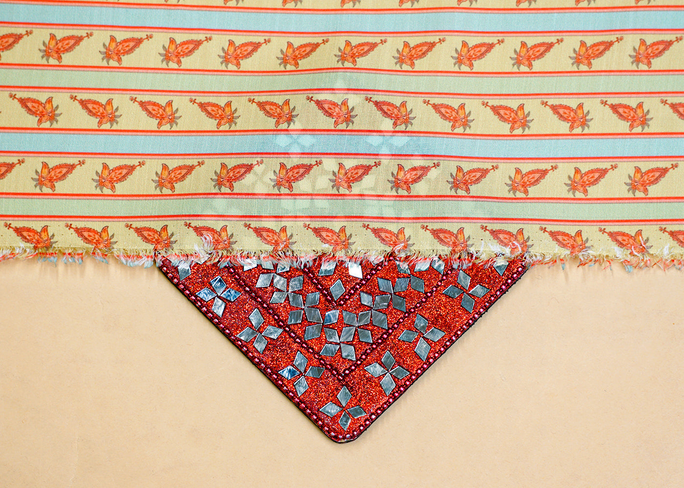 Lime Green Linen Satin Fabric with Allover Traditional Motif Stripes 14408