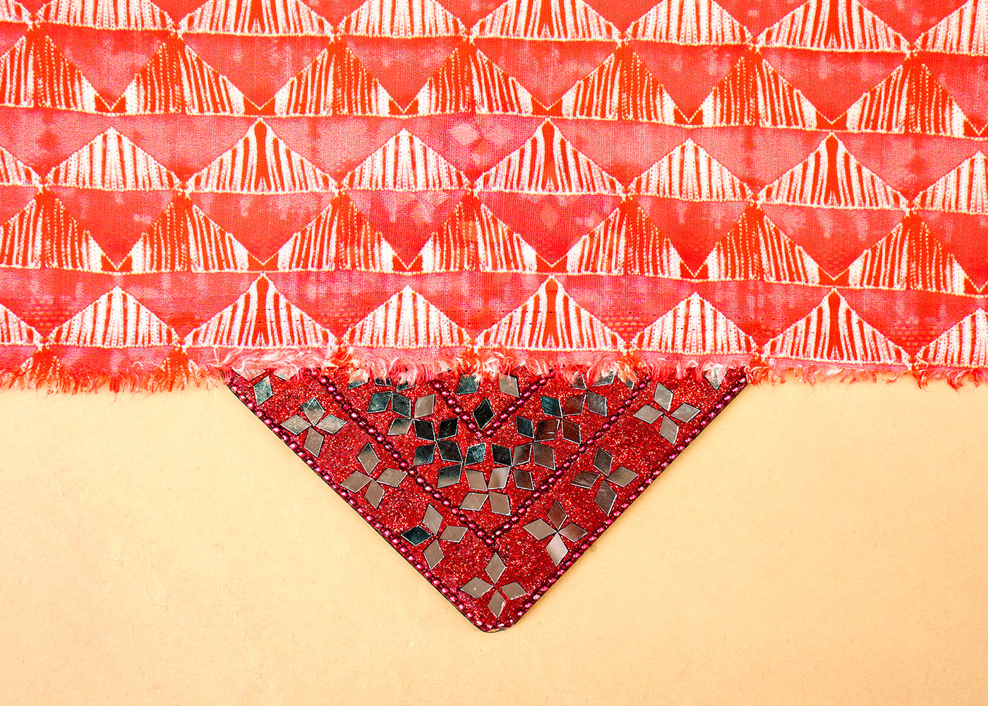 Gajri Linen Satin Fabric with Allover Geometric Pattern 14409