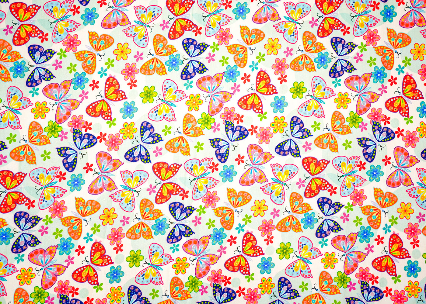 Multi-Color Modal Satin Fabric with Allover Butterfly and Flower Print 14411