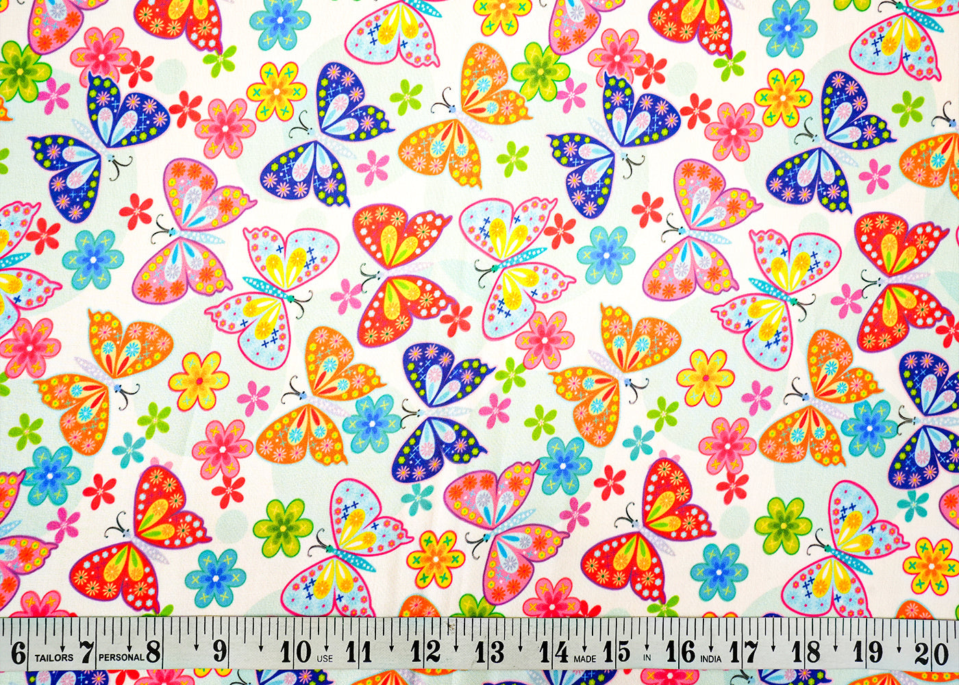 Multi-Color Modal Satin Fabric with Allover Butterfly and Flower Print 14411