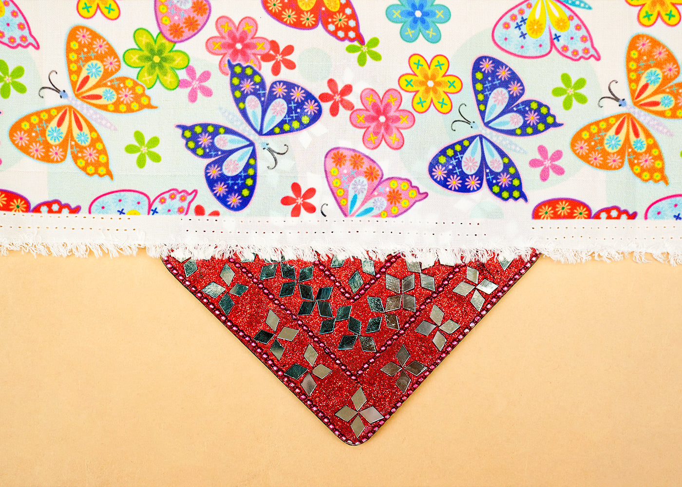 Multi-Color Modal Satin Fabric with Allover Butterfly and Flower Print 14411
