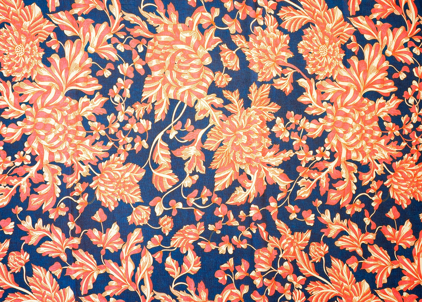 Navy Blue Linen Satin Fabric with Allover Floral Print 14413