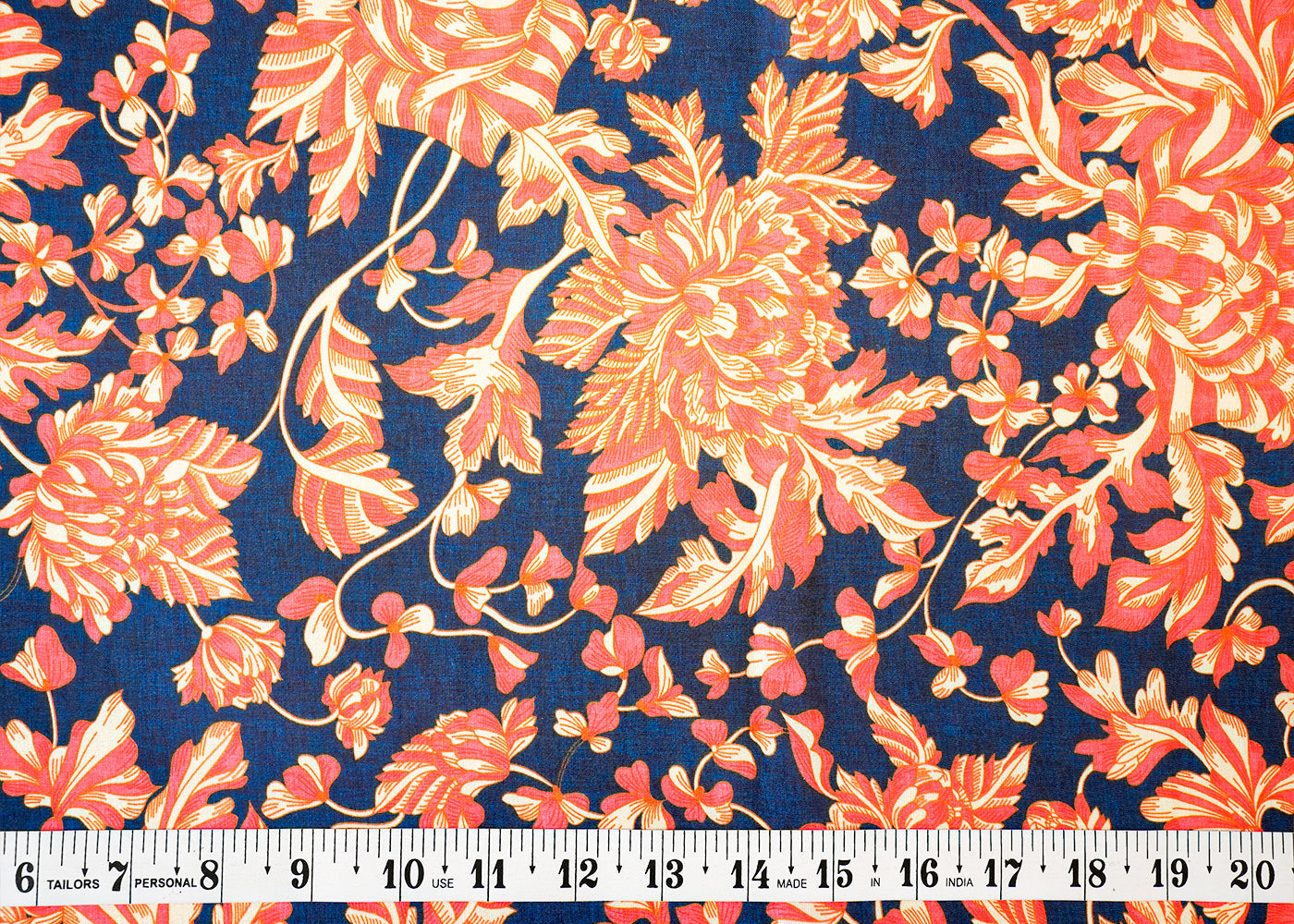 Navy Blue Linen Satin Fabric with Allover Floral Print 14413