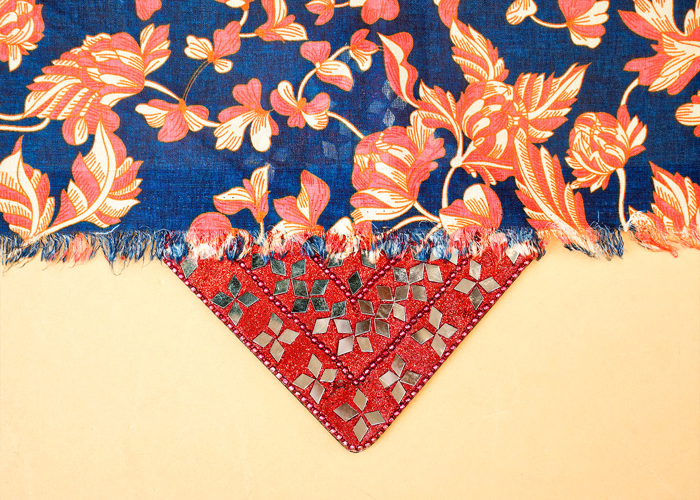 Navy Blue Linen Satin Fabric with Allover Floral Print 14413