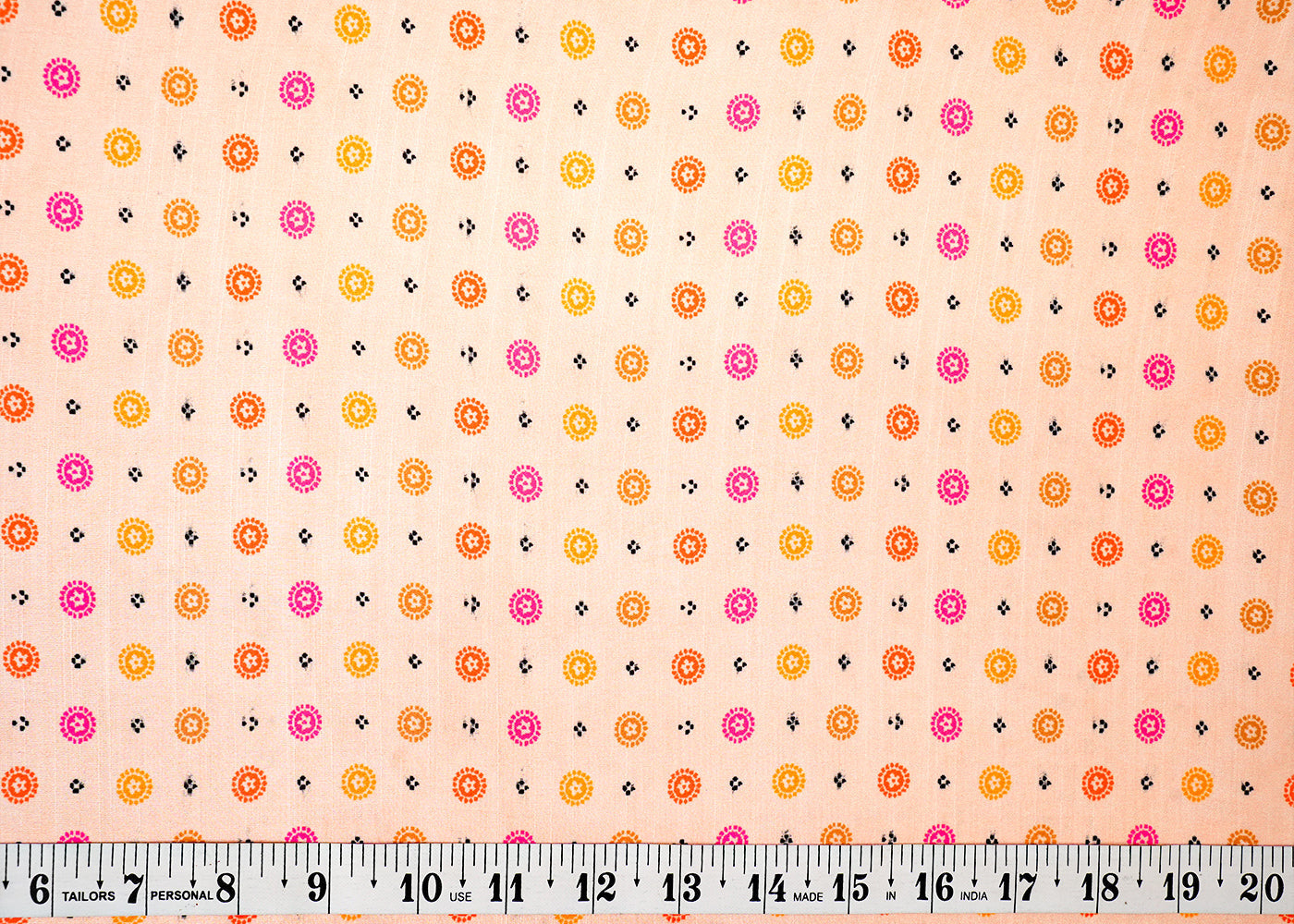 Peach Linen Satin Fabric with Allover Abstract Motifs Print 14414