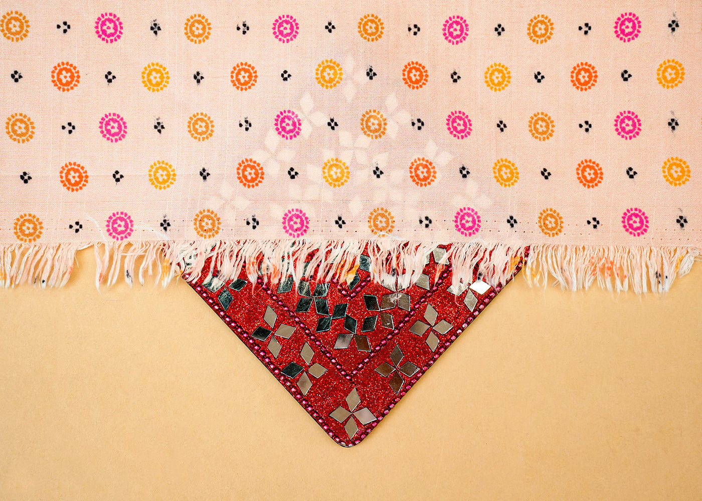 Peach Linen Satin Fabric with Allover Abstract Motifs Print 14414