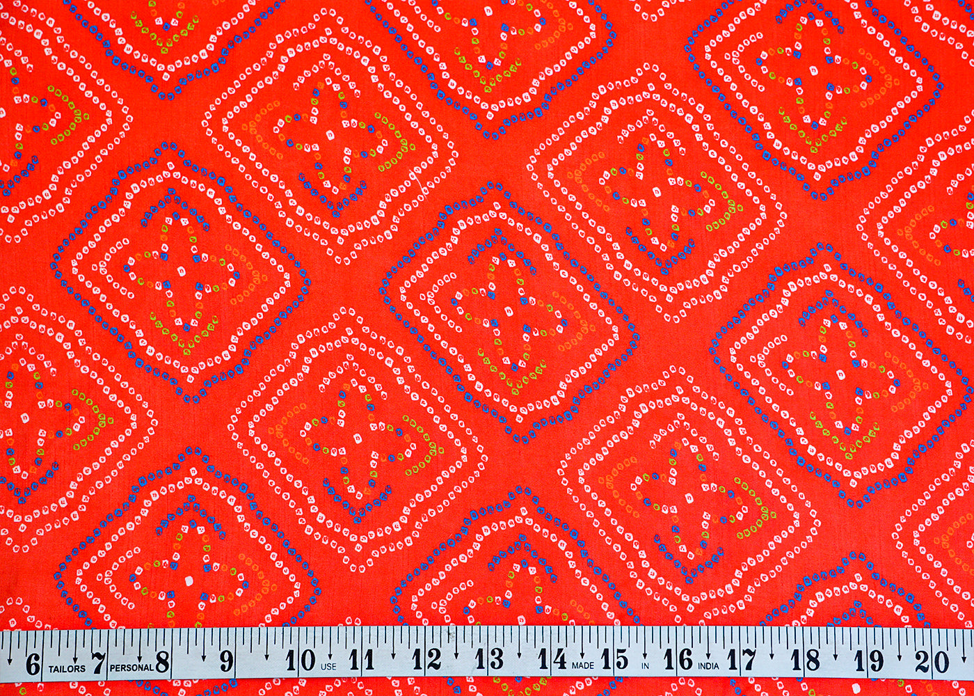 Hot Pink Linen Satin Fabric with Allover Bandhani Print 14415