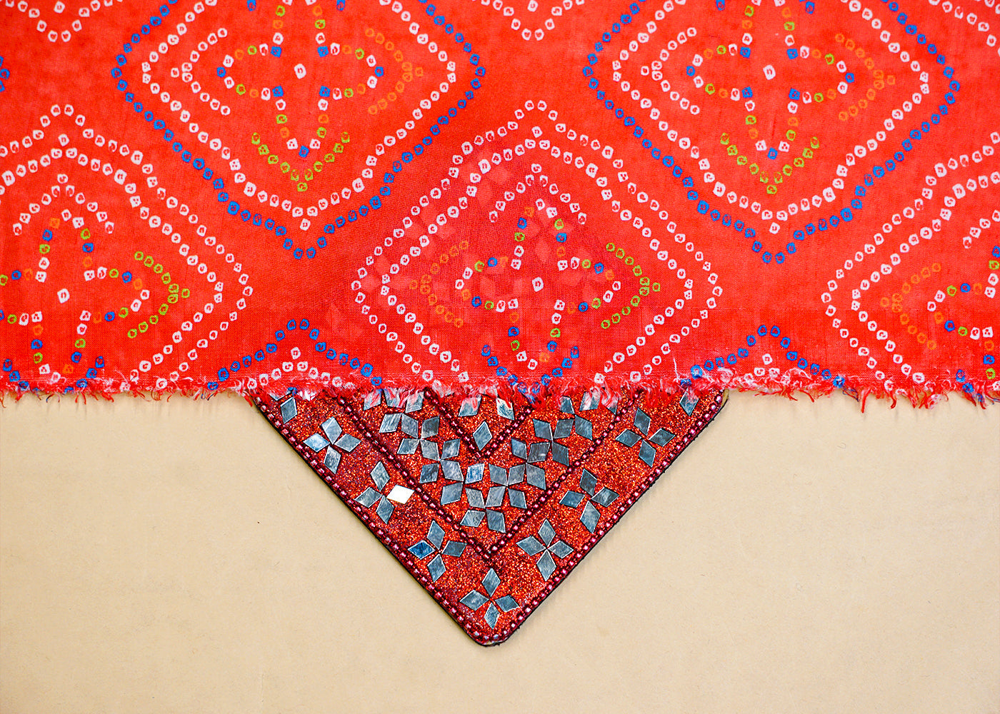 Hot Pink Linen Satin Fabric with Allover Bandhani Print 14415