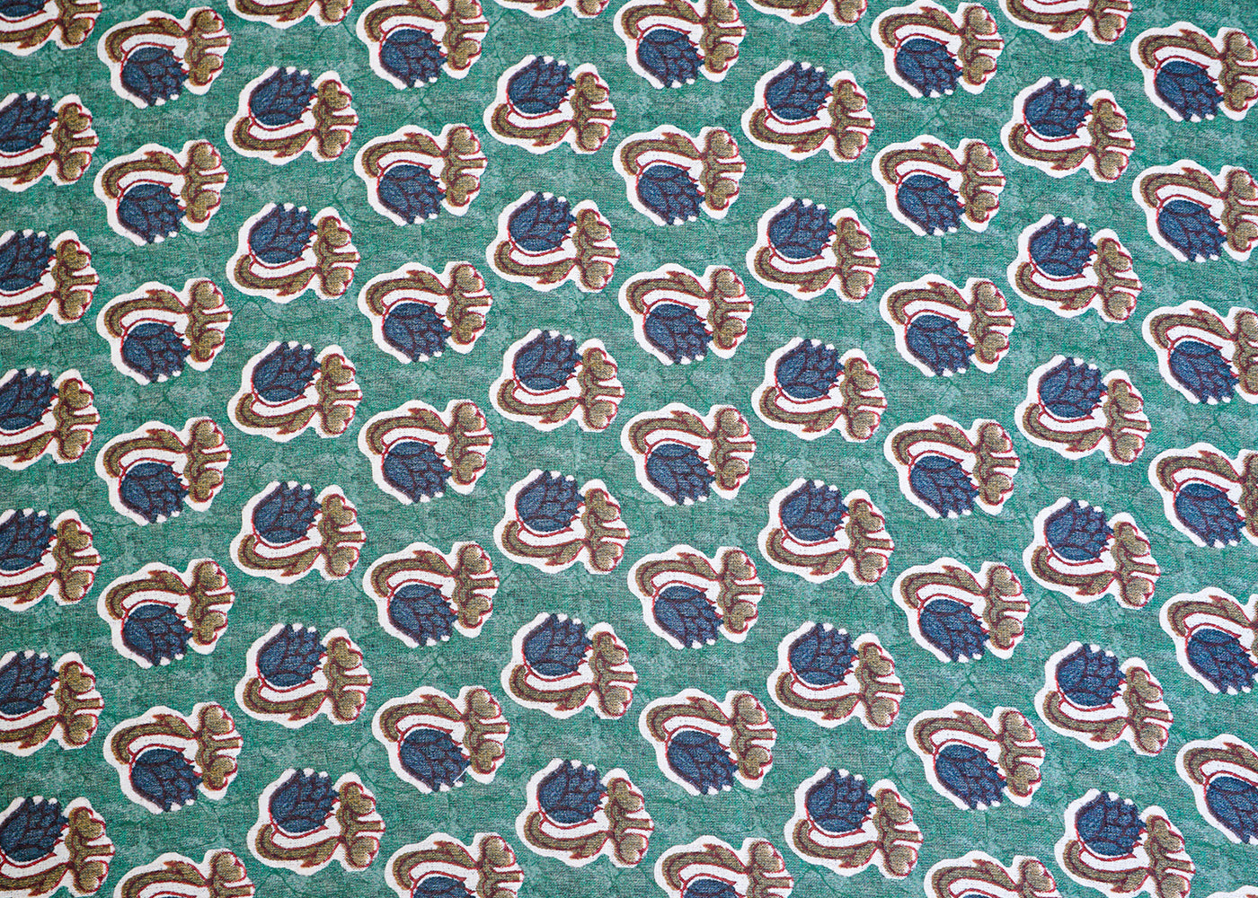 Jade Green Linen Satin Fabric with Allover Flower Motifs 14418