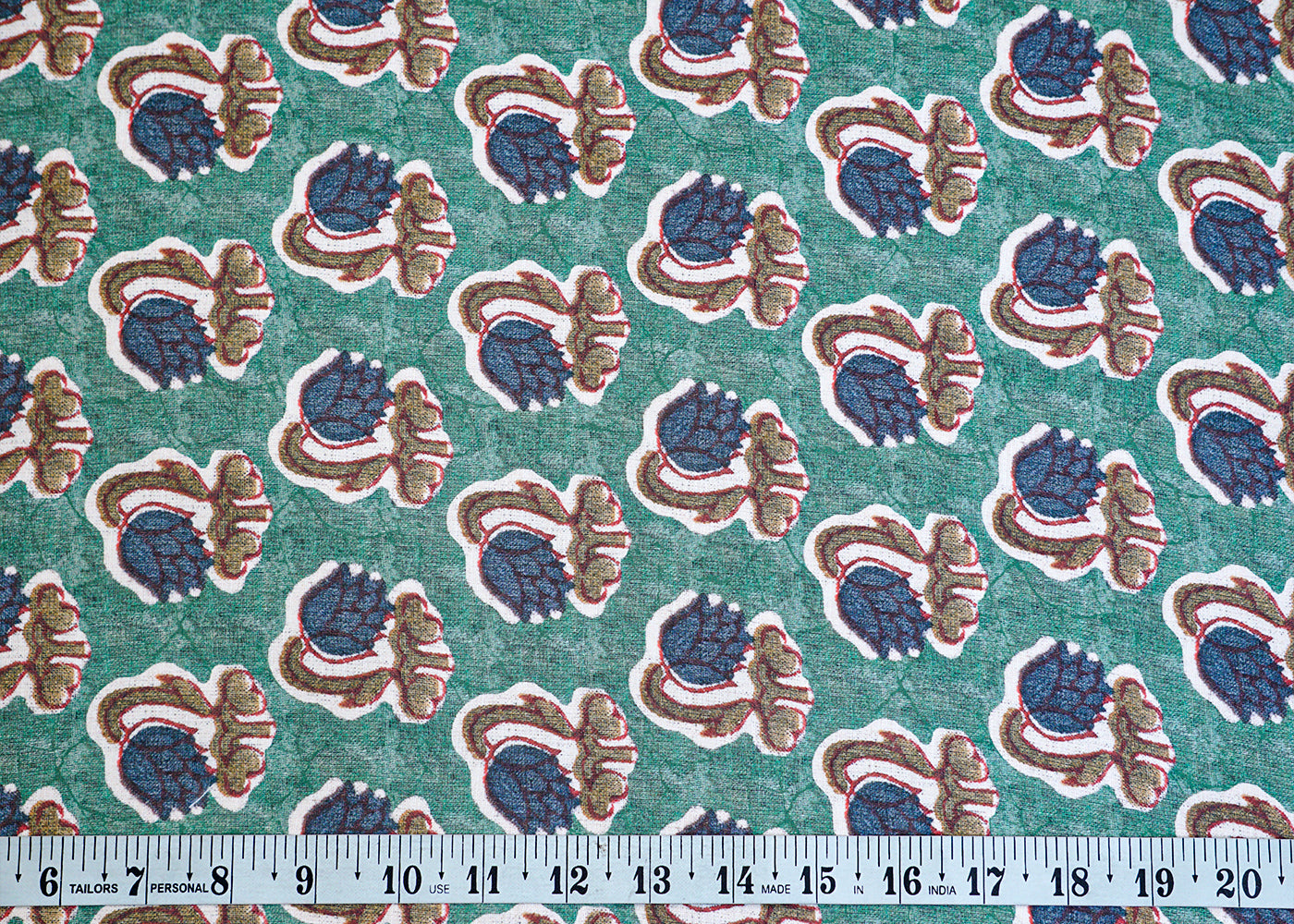 Jade Green Linen Satin Fabric with Allover Flower Motifs 14418