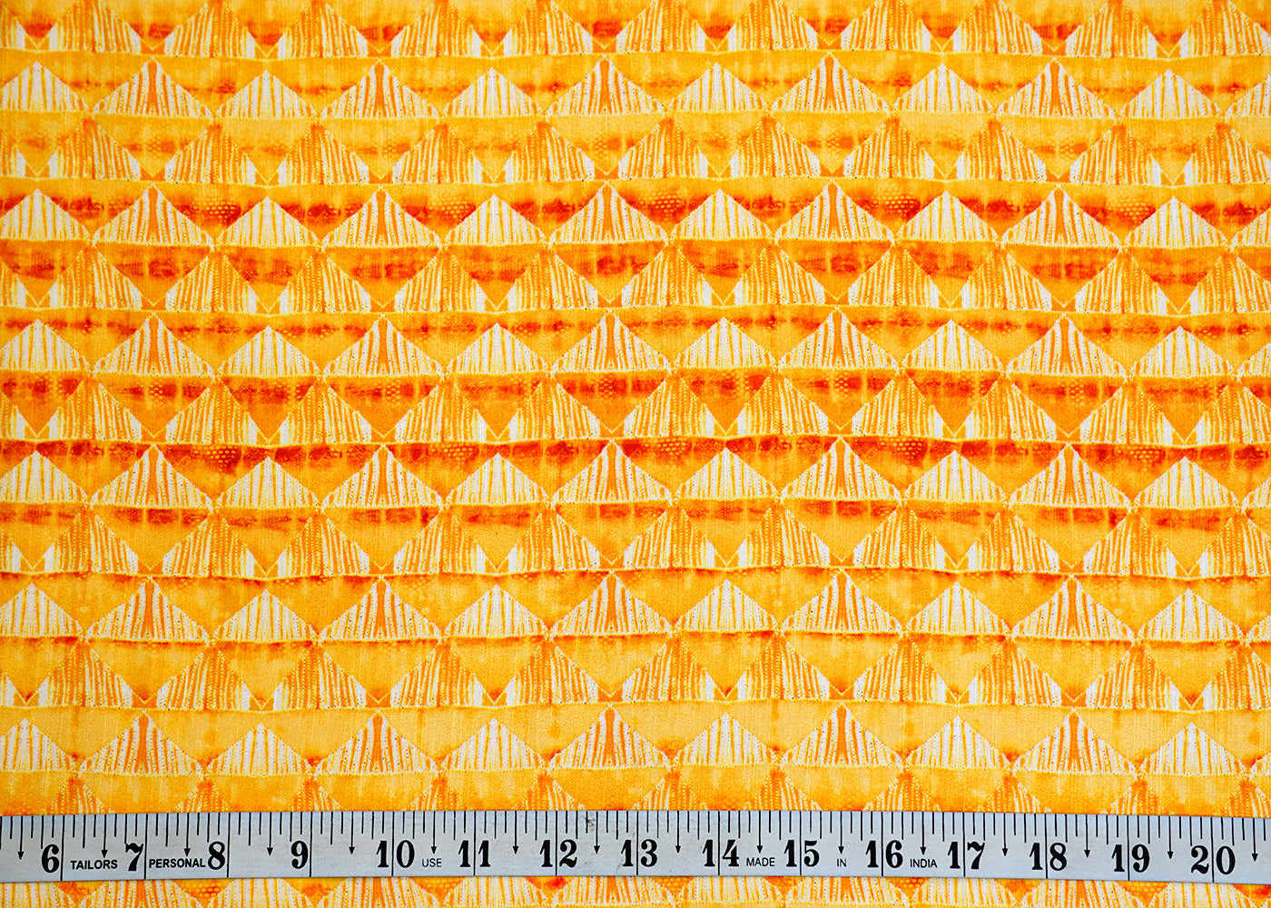 Yellow Linen Satin Fabric with Allover Geometric Pattern 14419