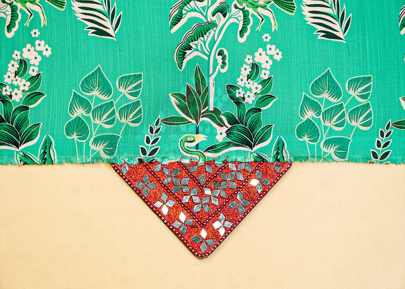 Green Viscose Linen Fabric with Allover Madhubani Art Pattern 14421