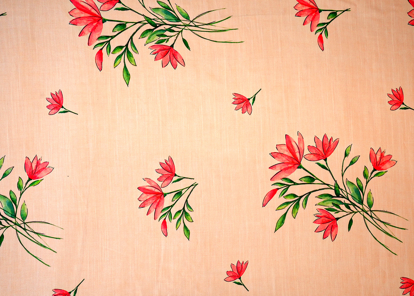 Peach Linen Satin Fabric with Allover Floral Motifs 14422