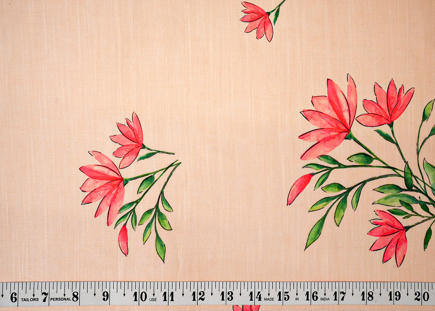 Peach Linen Satin Fabric with Allover Floral Motifs 14422
