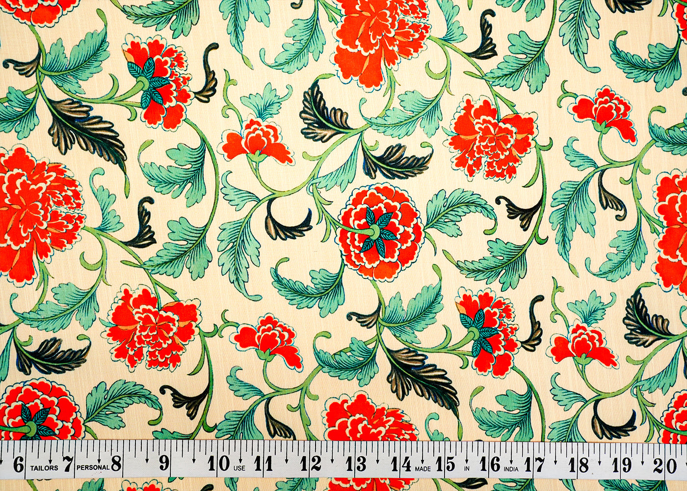 Cream Viscose Linen Fabric with Allover Madhubani Art 14425