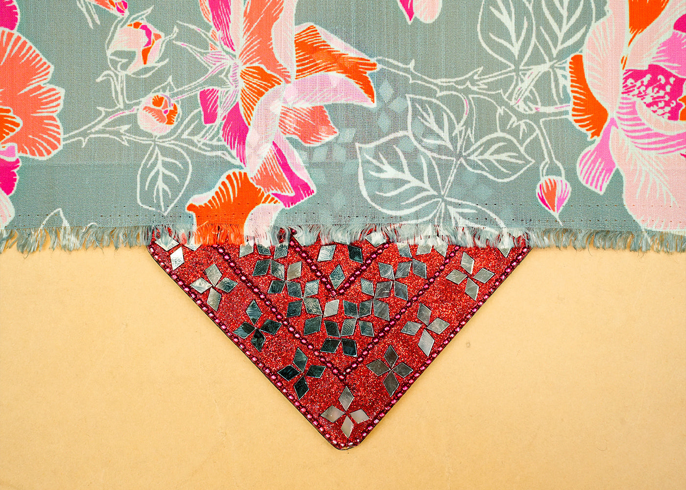 Moss Green Linen Satin Fabric with Allover Flowers Print 14426