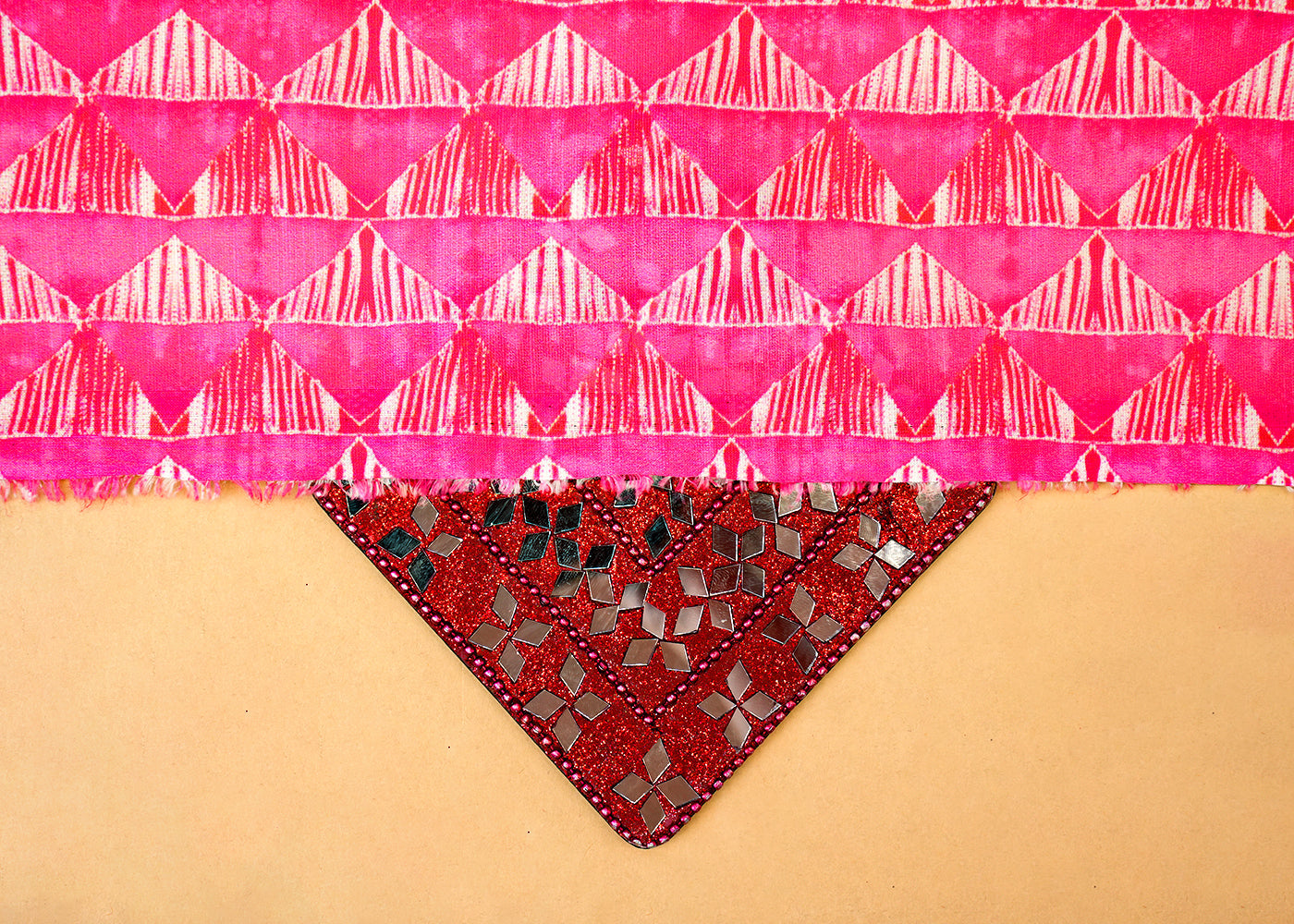 Pink Linen Satin Fabric with Allover Geometric Pattern 14427