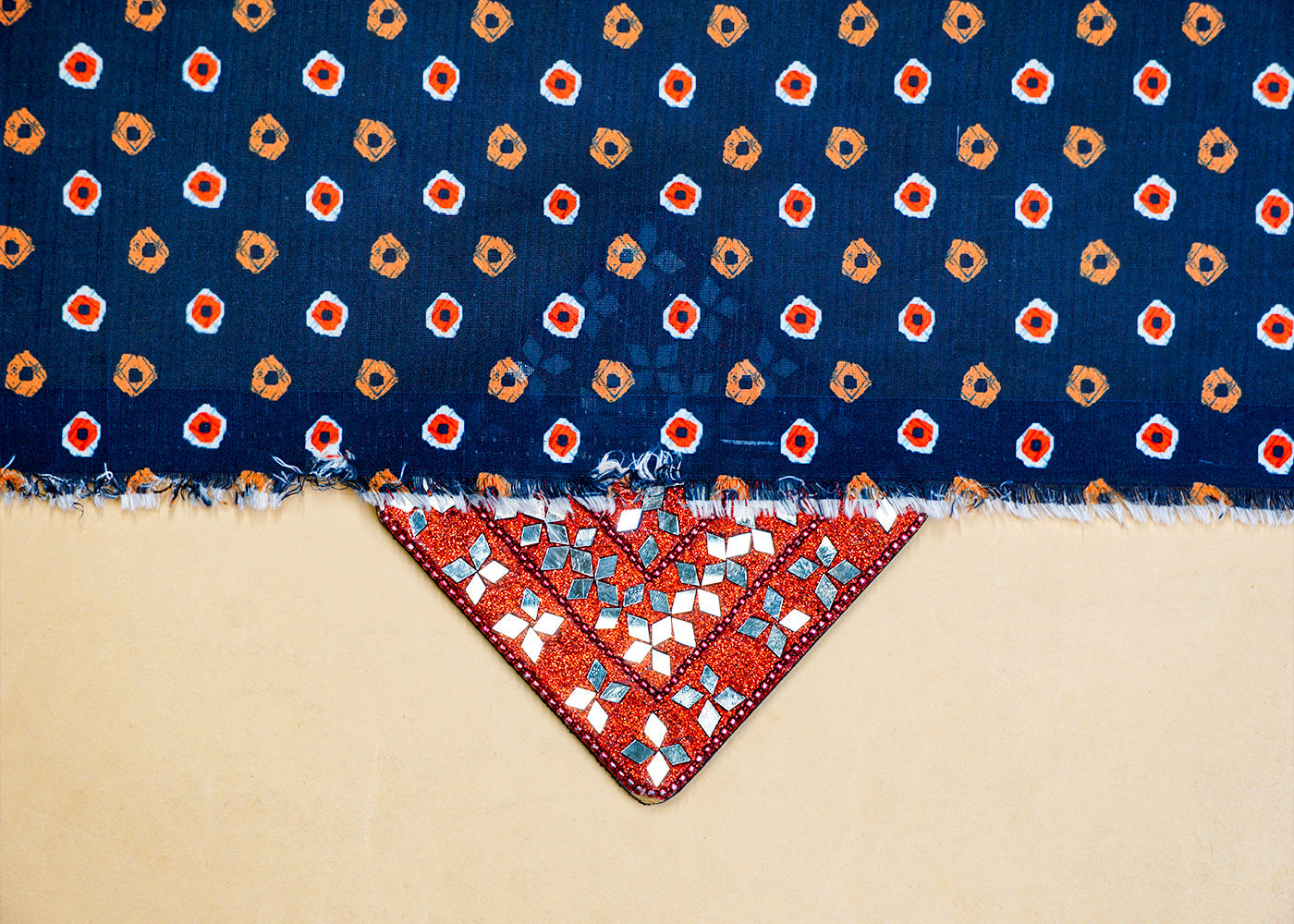 Dark Peacock Blue Linen Satin Fabric with Allover Abstract Motifs Print 14428