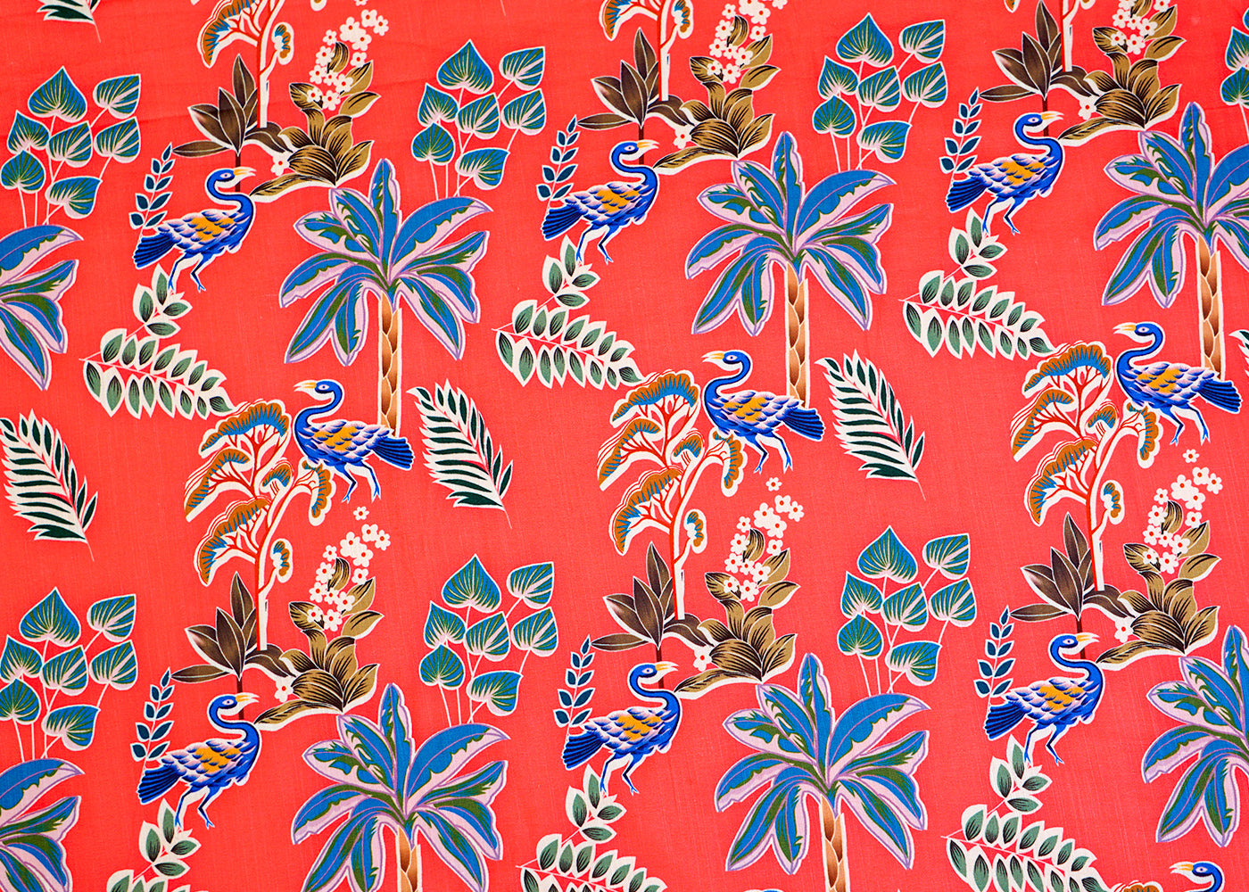 Coral Pink Linen Satin Fabric with Allover Traditional Motif 14429