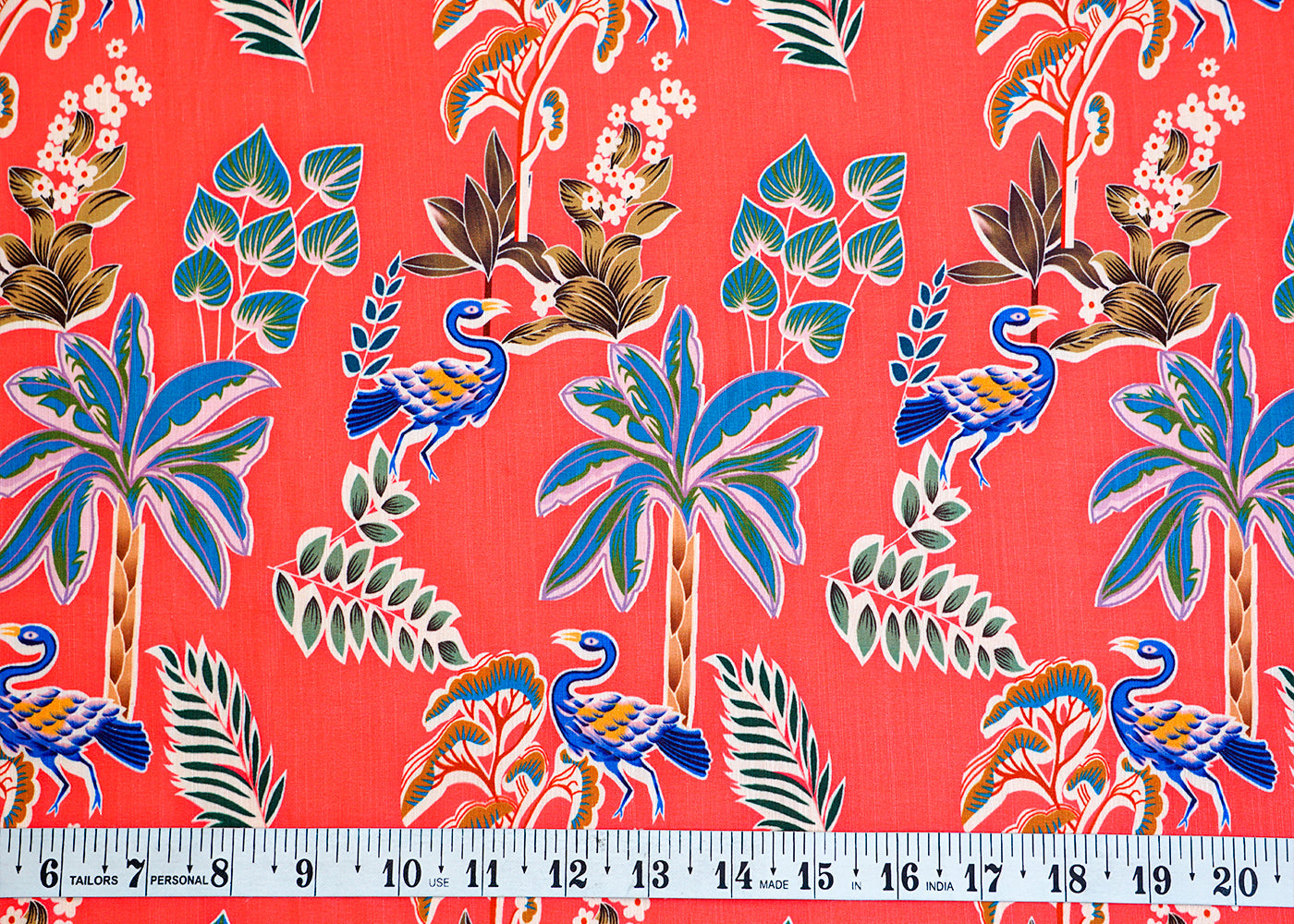 Coral Pink Linen Satin Fabric with Allover Traditional Motif 14429