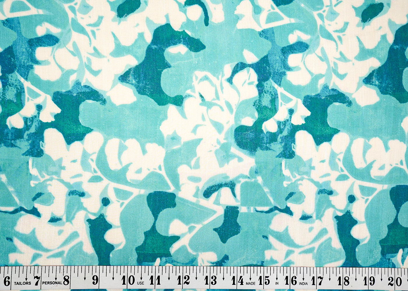 Blue Linen Satin Fabric with Allover Abstract Motifs Print 14430