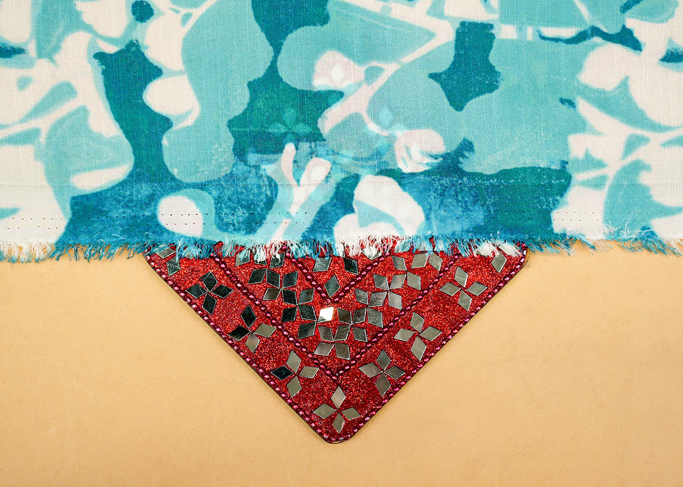 Blue Linen Satin Fabric with Allover Abstract Motifs Print 14430