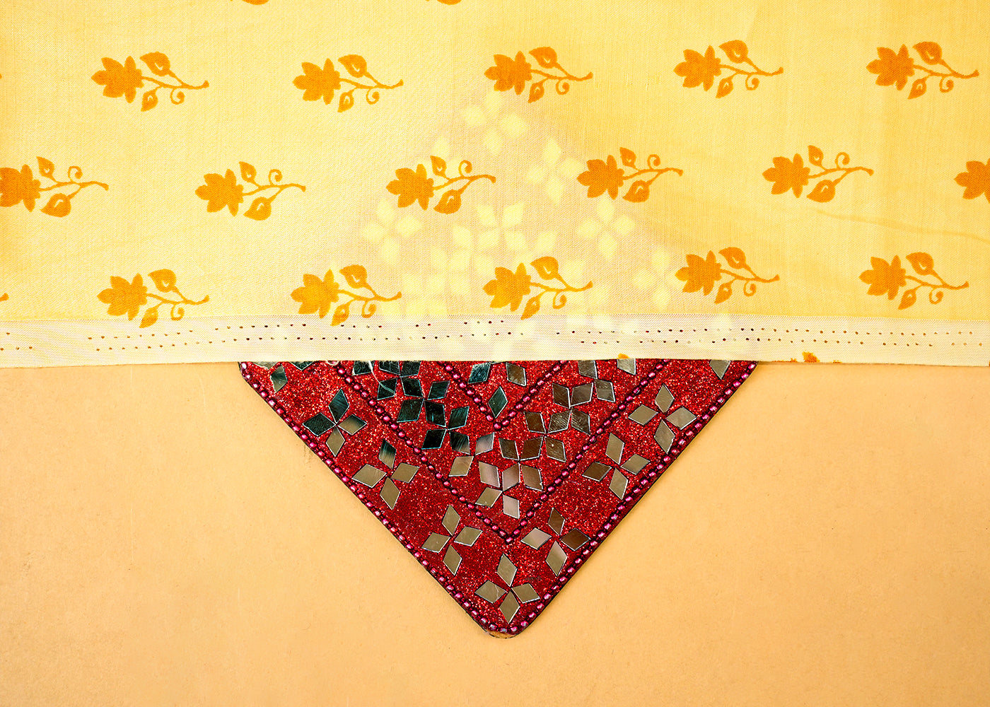 Light Yellow Modal Satin Fabric with Allover Traditional Motifs 14431