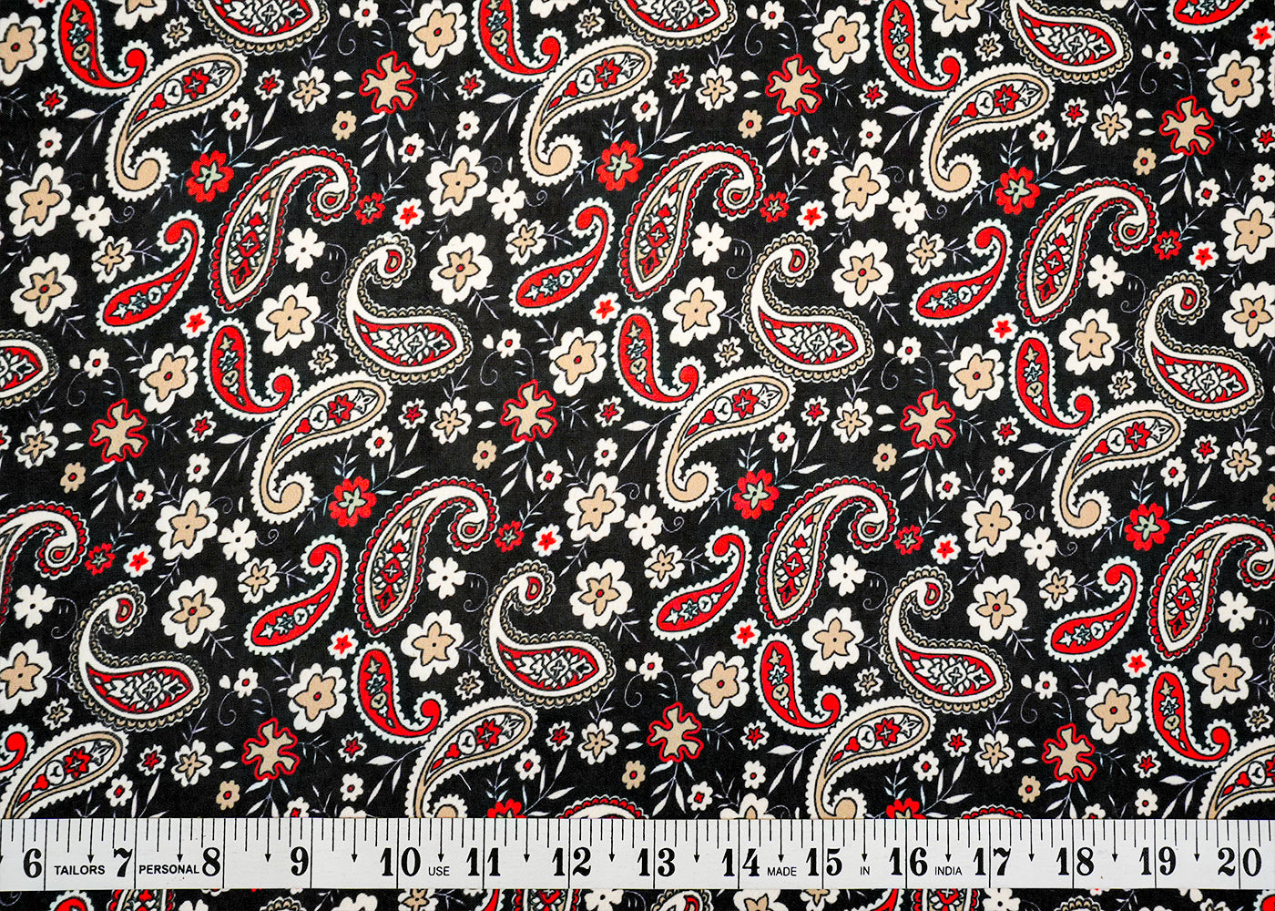 Black Modal Satin Fabric with All-Over Paisley Leaf Print 14432