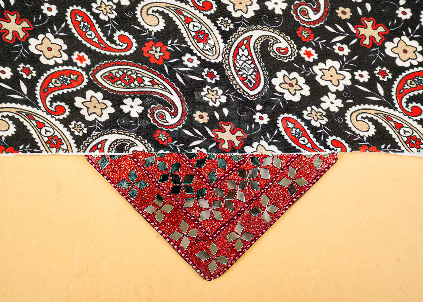 Black Modal Satin Fabric with All-Over Paisley Leaf Print 14432