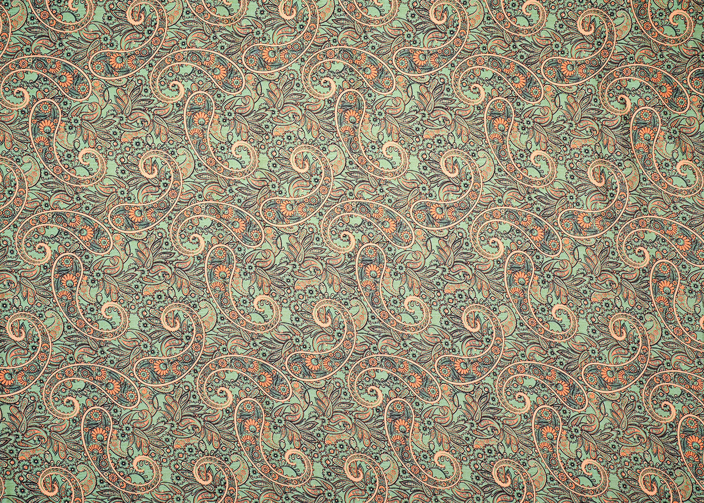 Green Modal Satin Fabric with All-Over Paisley Leaf Print 14434