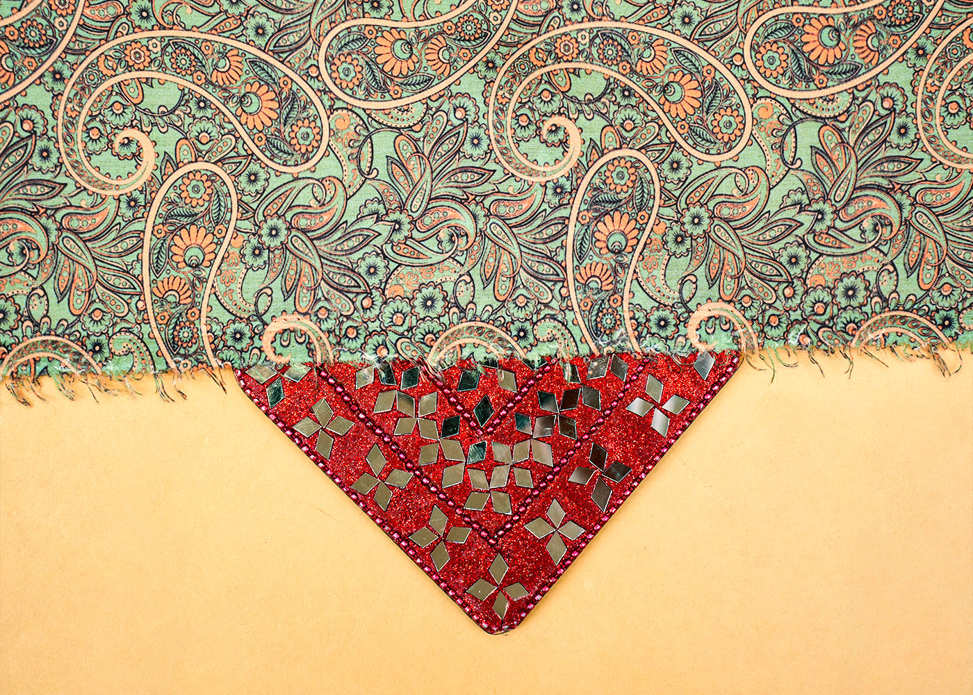 Green Modal Satin Fabric with All-Over Paisley Leaf Print 14434