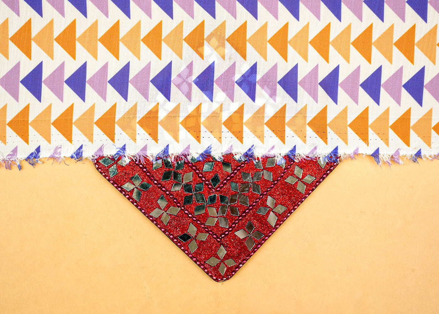 Off White Linen Satin Fabric with Allover Triangle Stripes 14435