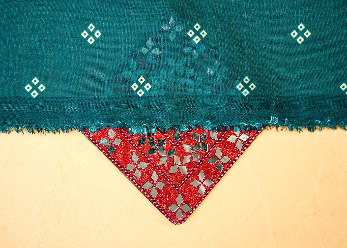 Teal Linen Satin Fabric with Allover Traditional Buti Print 14436