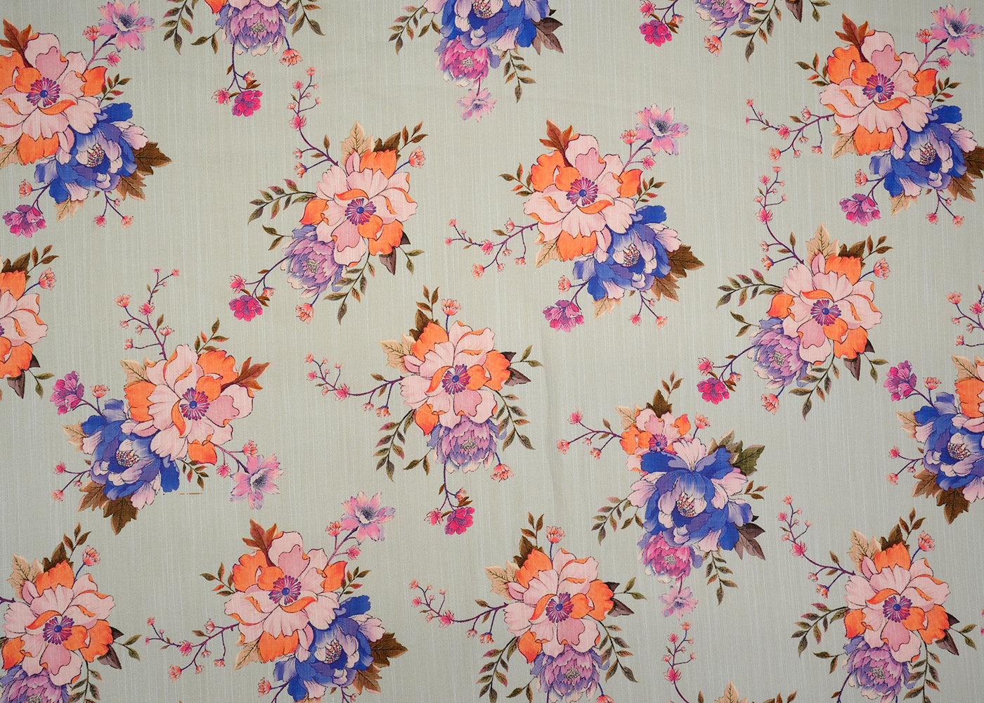 Pastel Blue Linen Satin Fabric with All-Over Floral Print 14448