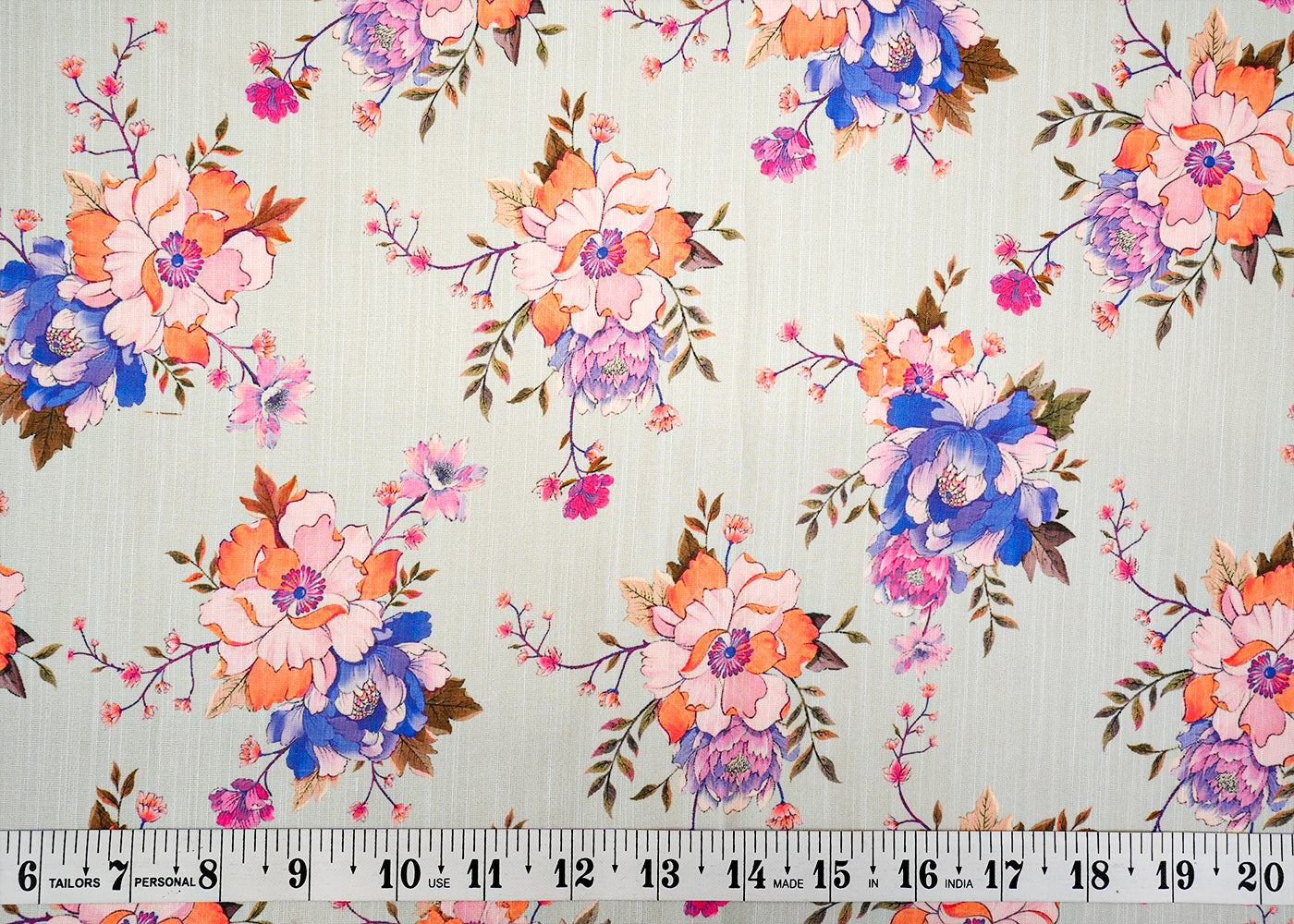 Pastel Blue Linen Satin Fabric with All-Over Floral Print 14448