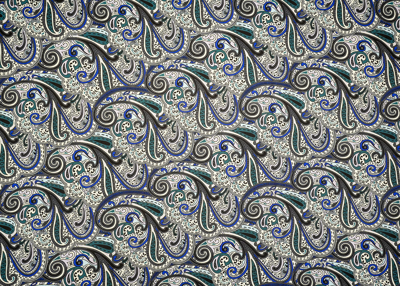 Multi-Color Modal Satin Fabric with Allover Paisley Leaf Print 14450