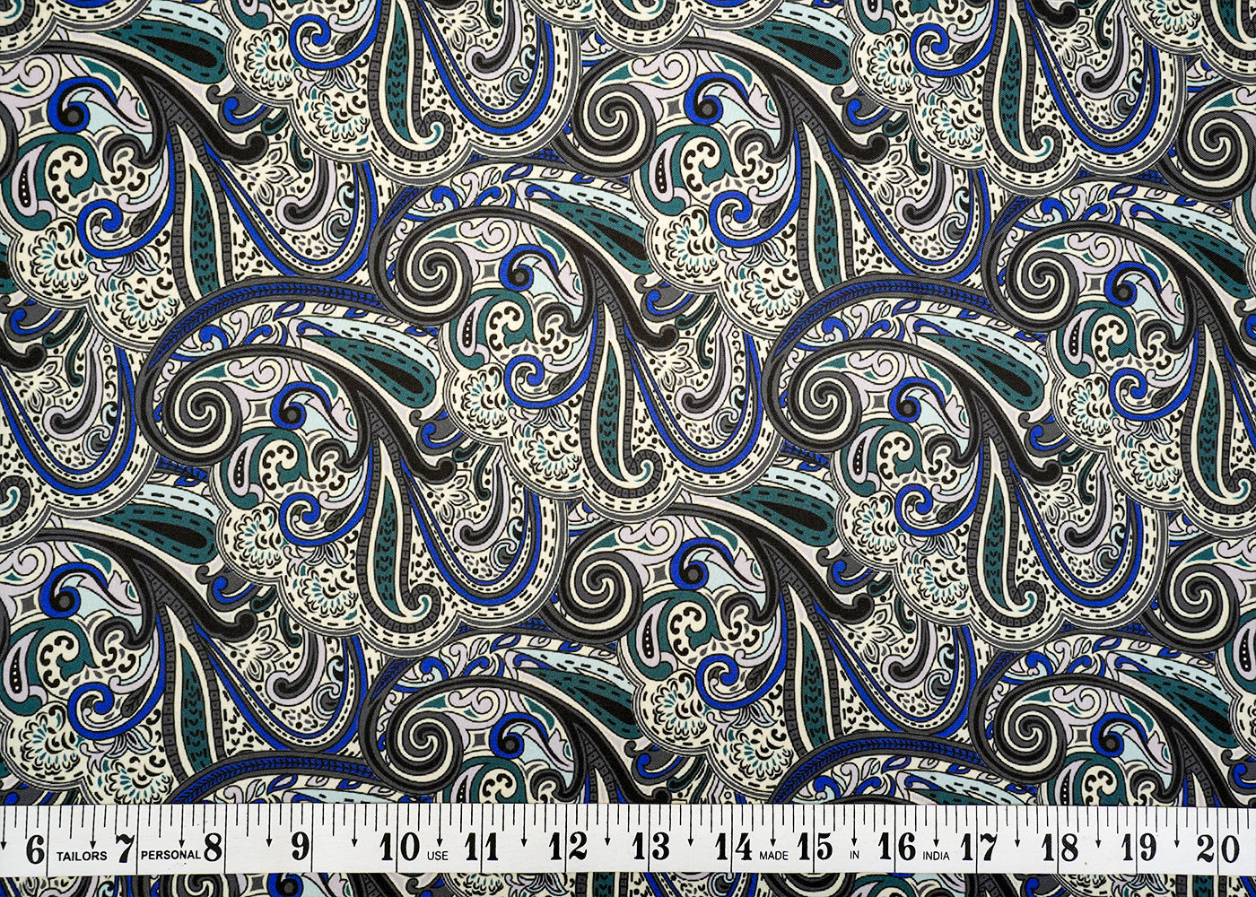 Multi-Color Modal Satin Fabric with Allover Paisley Leaf Print 14450