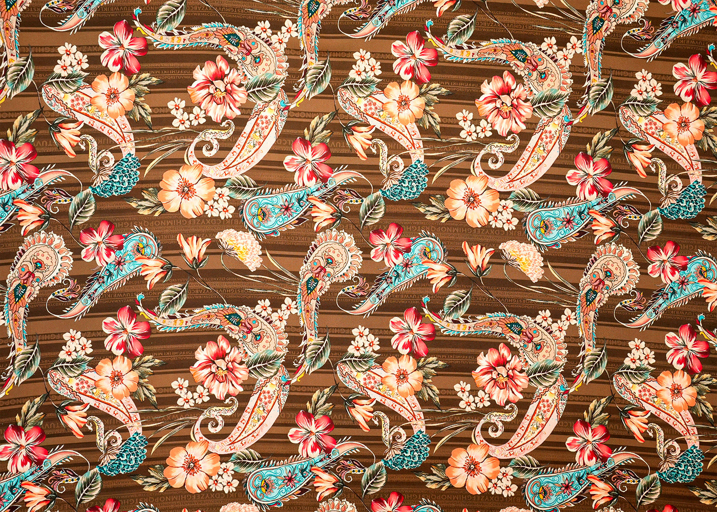 Chocolate Brown Modal Satin Fabric with Allover Paisley Print 14451