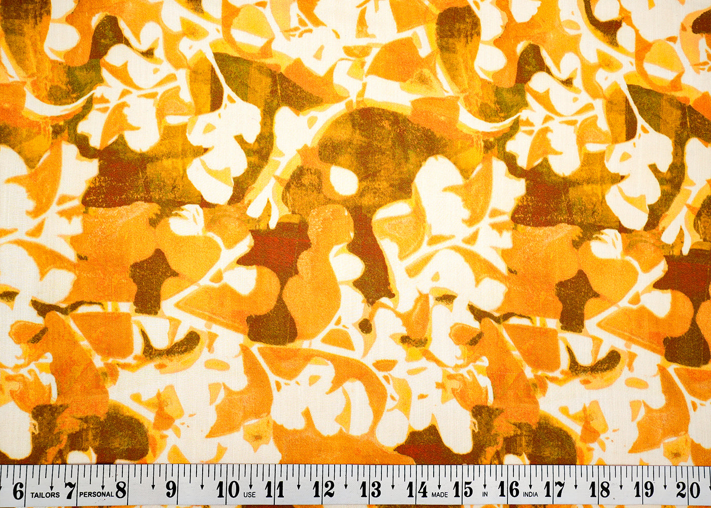 Mustard Linen Satin Fabric with Allover Abstract Print 14452