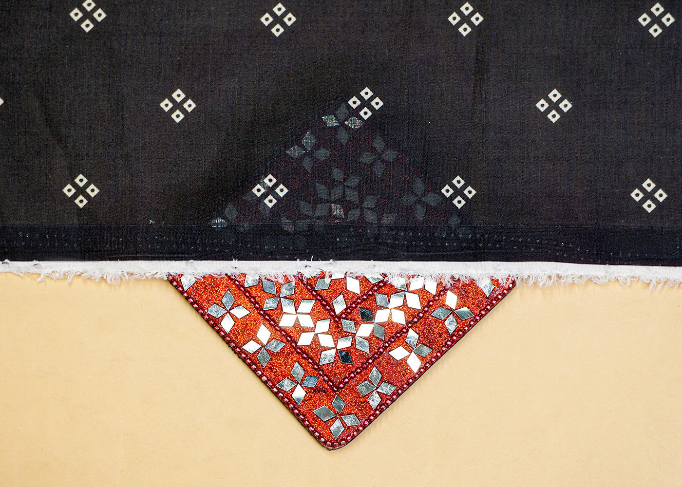 Black Linen Satin Fabric with Allover Traditional Buti Print 14454