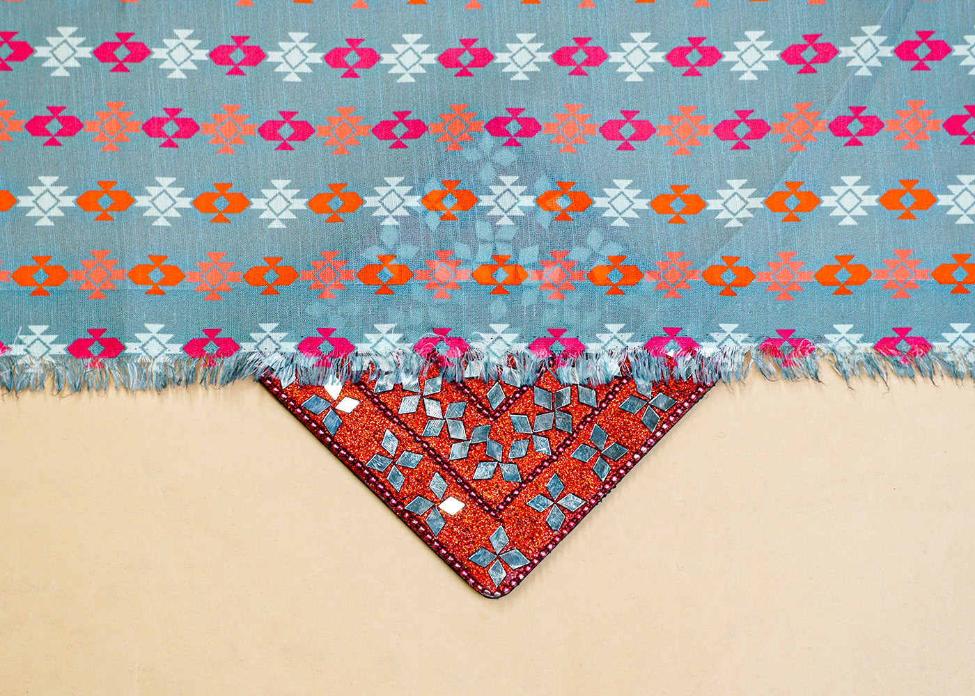 Moss Green Linen Satin Fabric with Allover Traditional Motif Stripes 14455