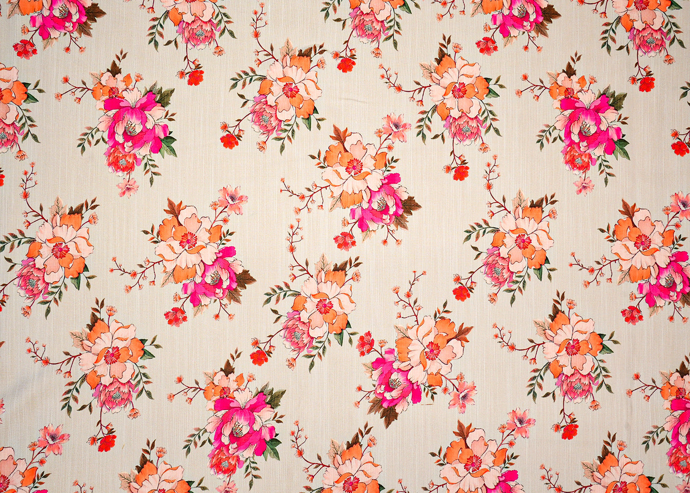 Light Grey Linen Satin Fabric with All-Over Floral Print 14458