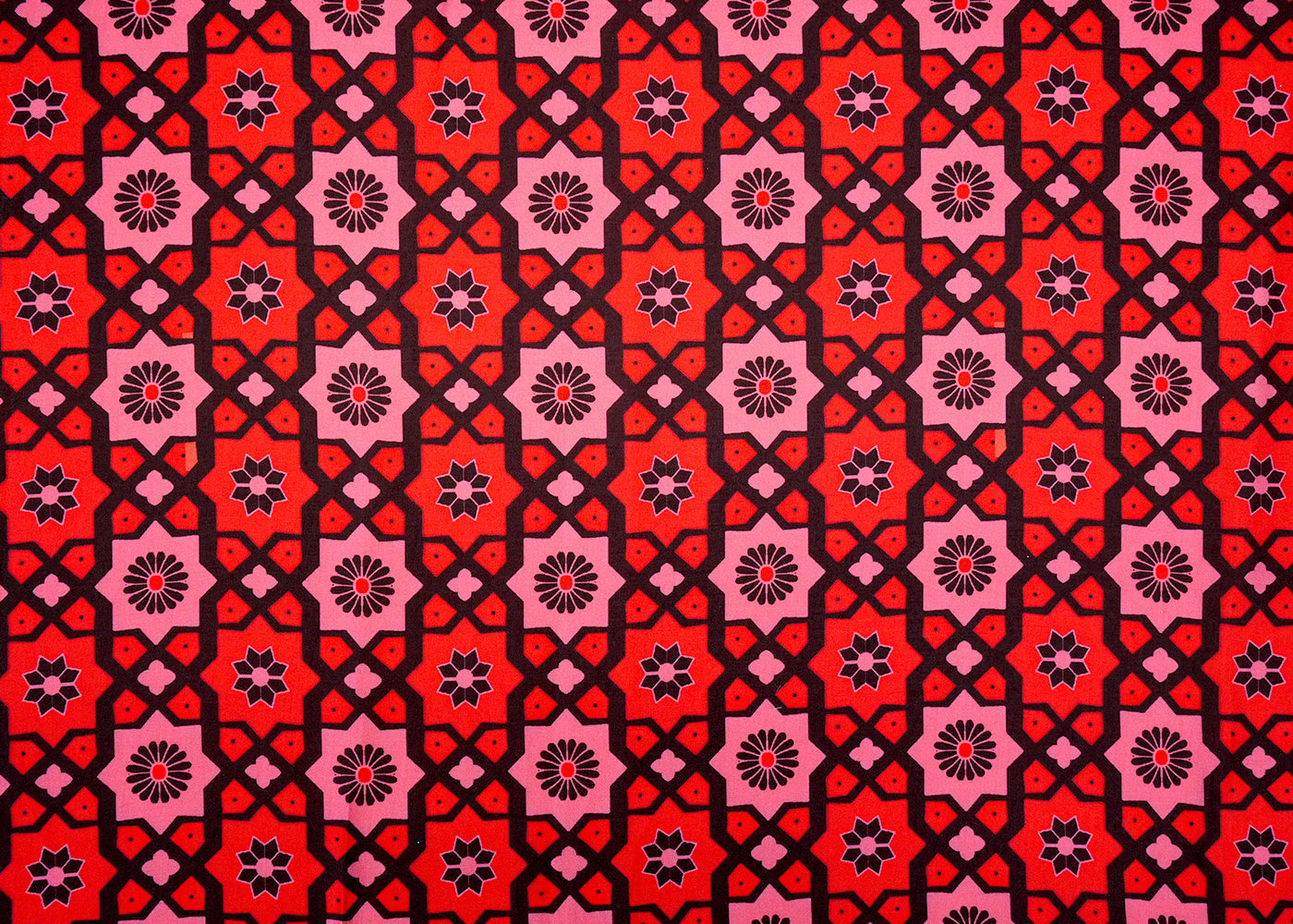 Red & Pink Modal Satin Fabric with All-Over Traditional Print 14459
